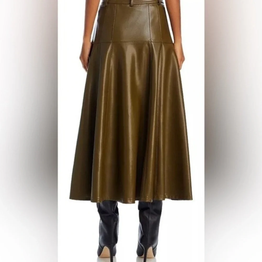 Cinq À Sept Veena Skirt a-line Midi Button Olive  Green Vegan Leather  6 Worn 1x